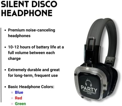 אוזניות של מסיבת דיסקו שקט צרור - 70 אוזניות אלחוטיות, 3 משדרים עם טווח 1500ft ו -3 לוח מקשים משתנים צבע |